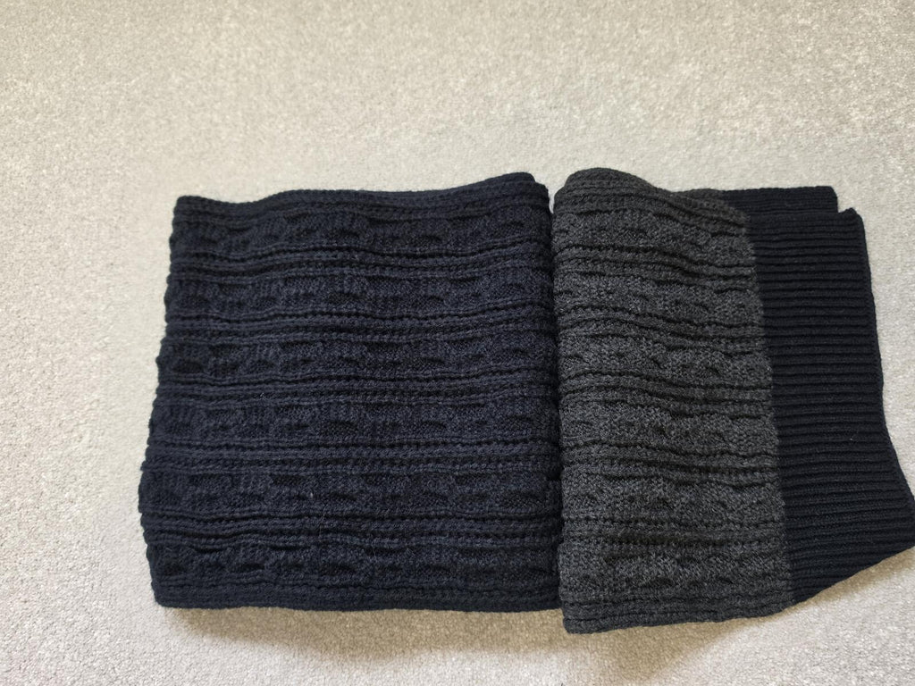 Knitted Two-Tone Black and Dark Grey Scarf
