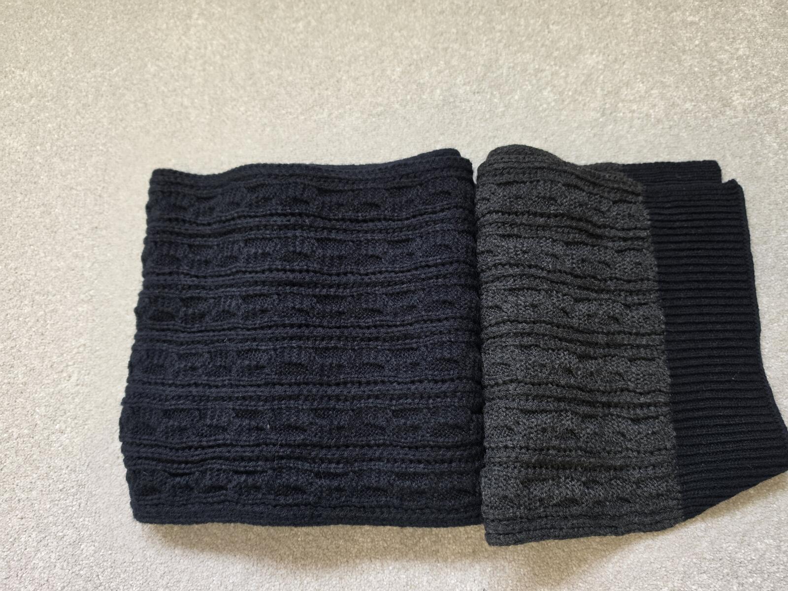 Knitted Two-Tone Black and Dark Grey Scarf