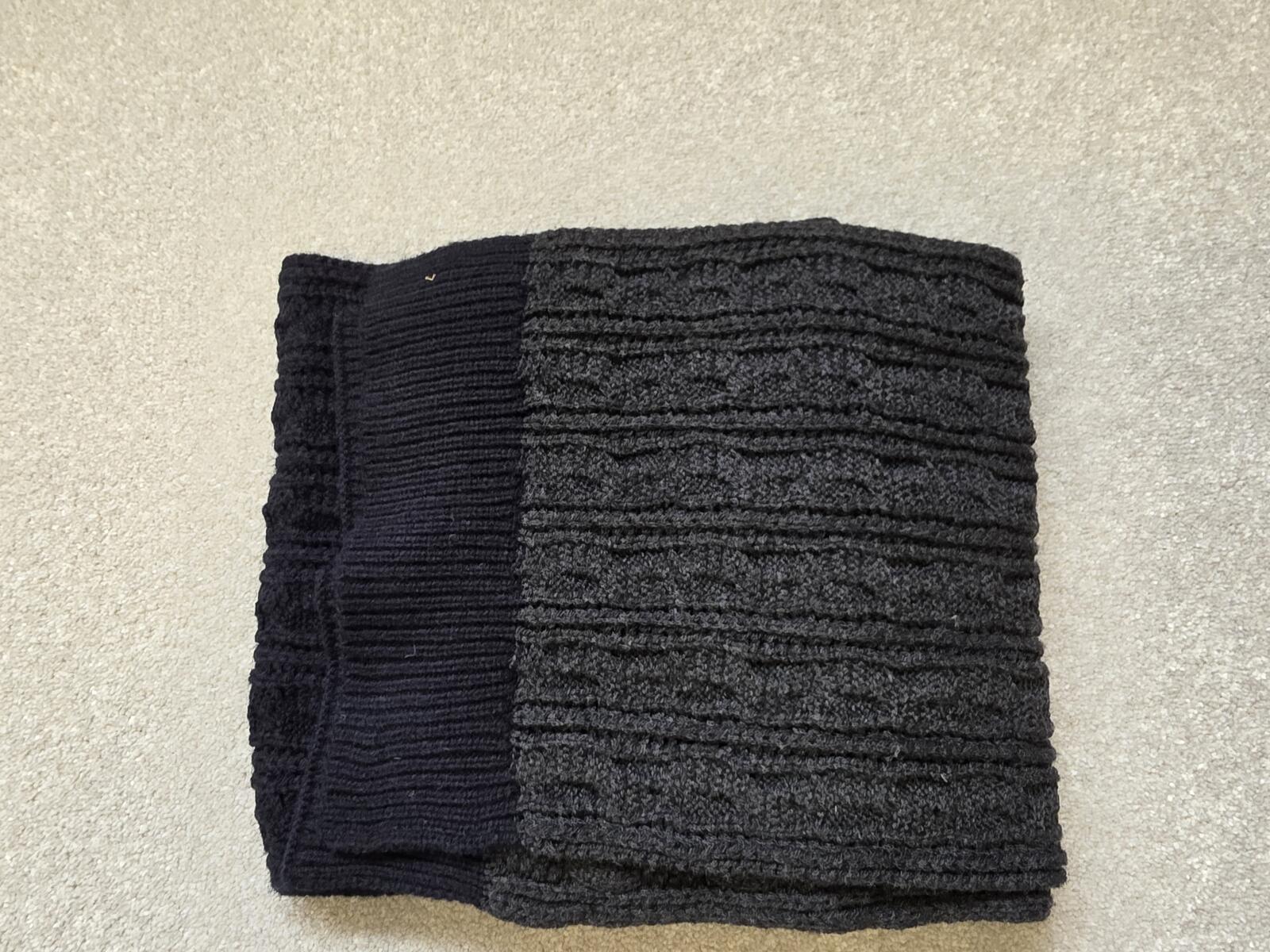 Knitted Two-Tone Black and Dark Grey Scarf