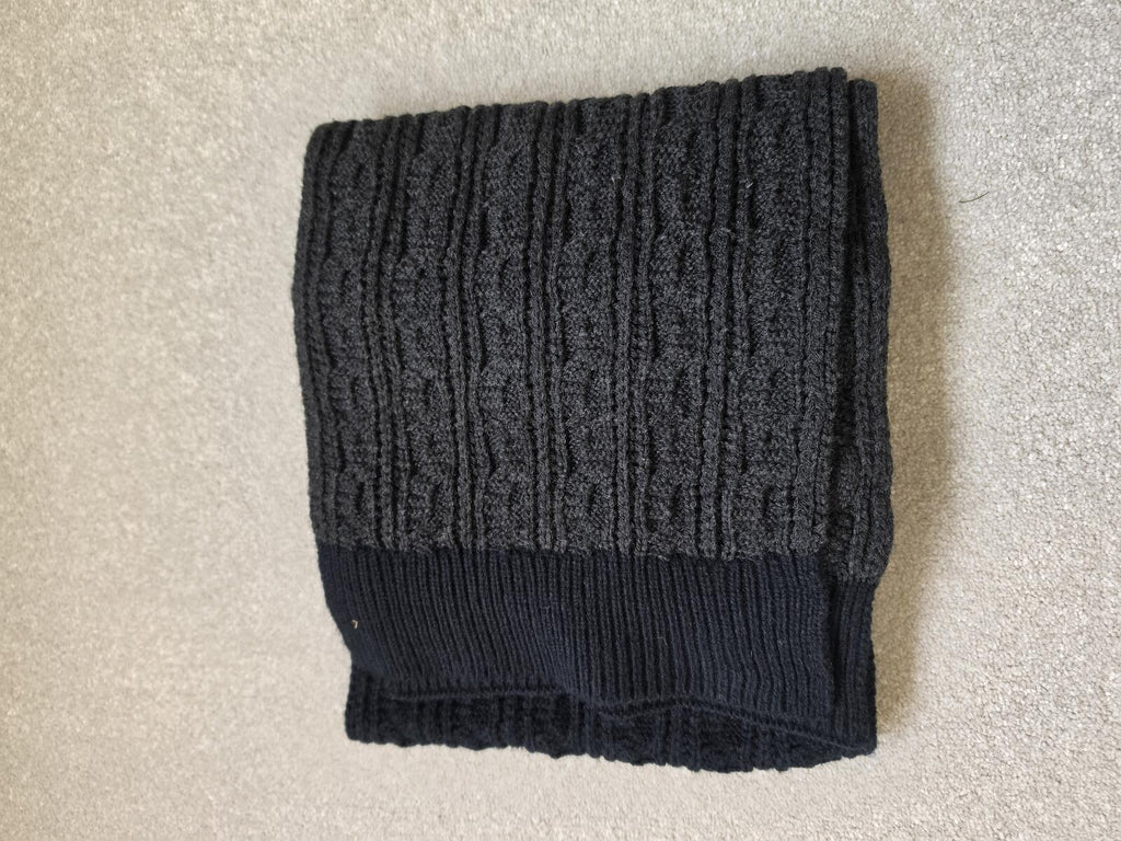 Knitted Two-Tone Black and Dark Grey Scarf