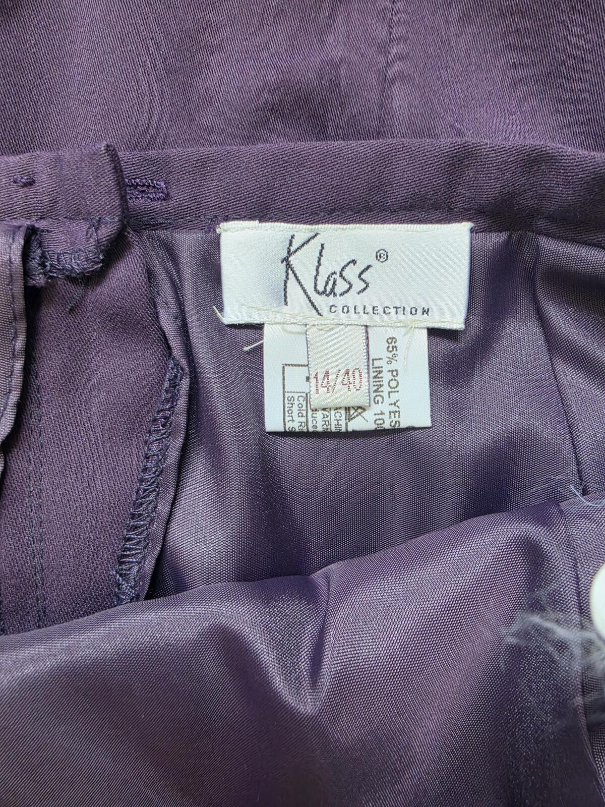 Klass Collection Purple Skirt Suit Set Size 14