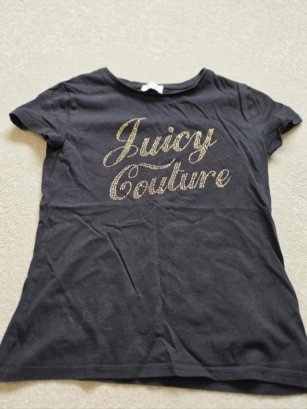 Juicy Couture Black Cotton T-Shirt with Gold Studded Logo
