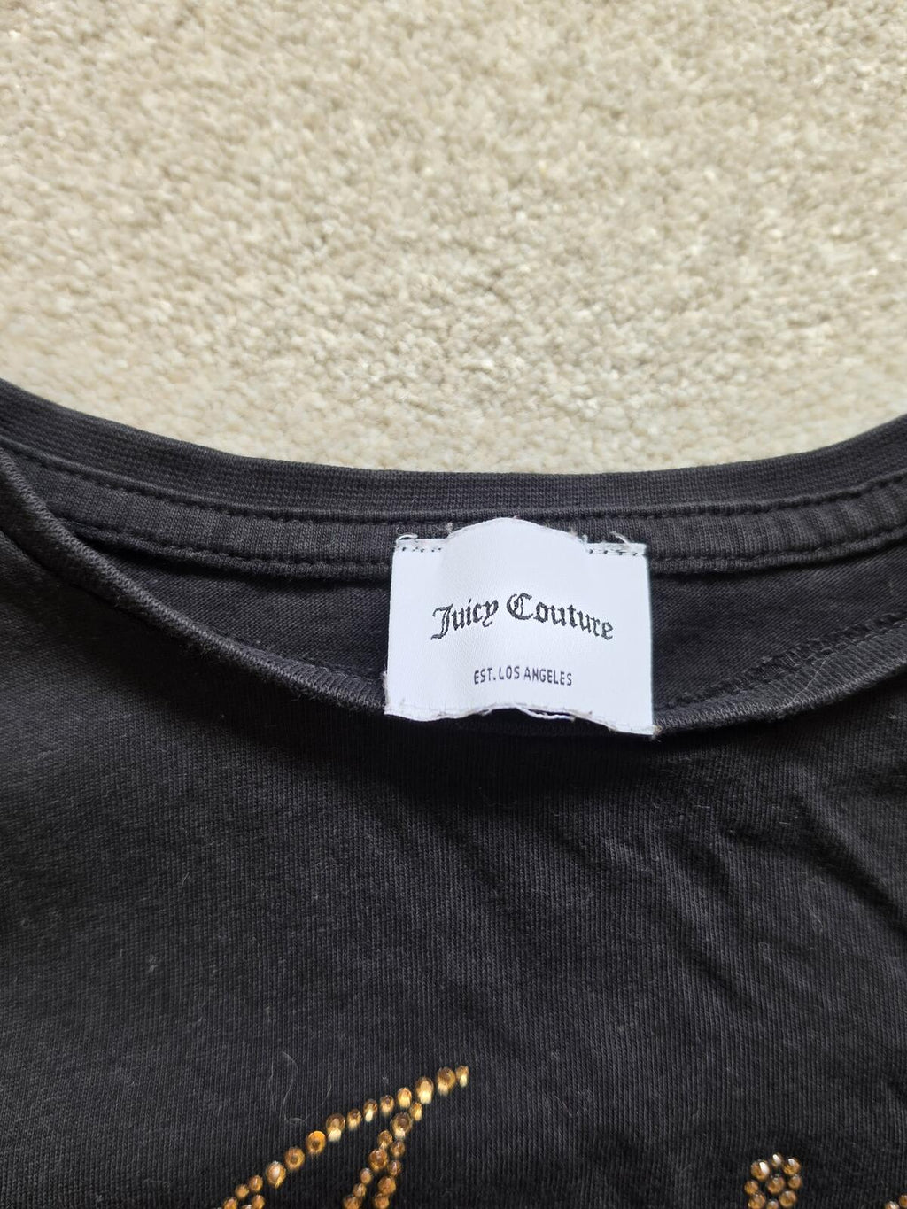 Juicy Couture Black Cotton T-Shirt with Gold Studded Logo