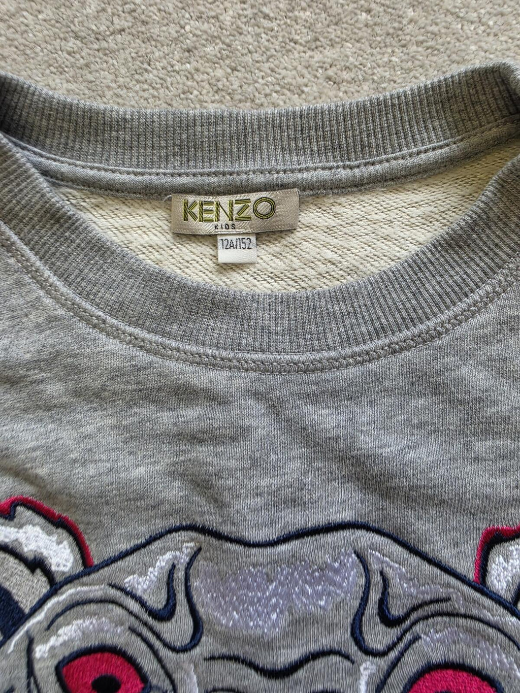 Kenzo Kids Grey Tiger Embroidered Dress Size 12 Years
