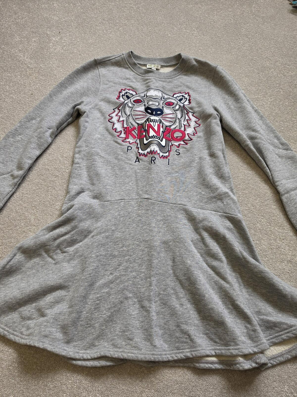 Kenzo Kids Grey Tiger Embroidered Dress Size 12 Years
