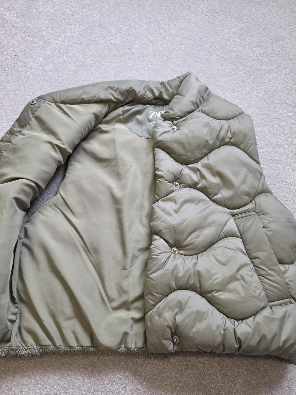 Zara Olive Green Quilted Puffer Vest Kids Age 9-10