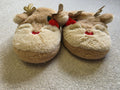 Brown Plush Reindeer Slippers Size 2