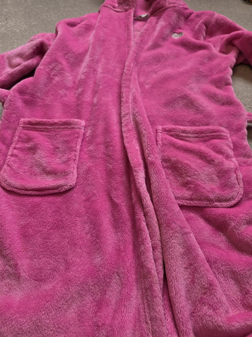 Pink Hooded Plush Bathrobe with #Pamper Day Embroidery Kids Age 12
