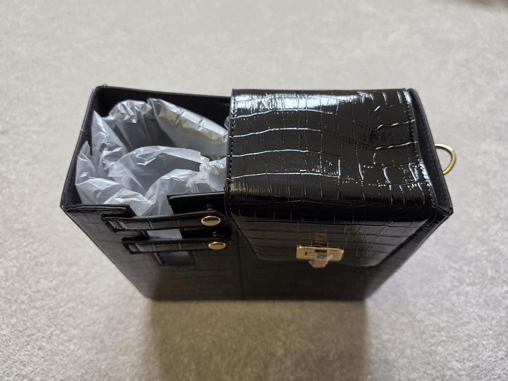 Black Croc-Embossed Crossbody Water Cup Storage Bag