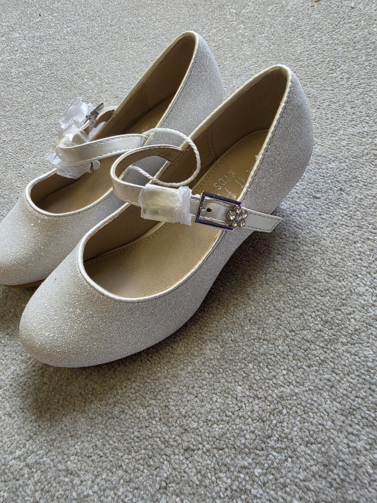 Girls' White Glitter Mary Jane Shoes Size 29