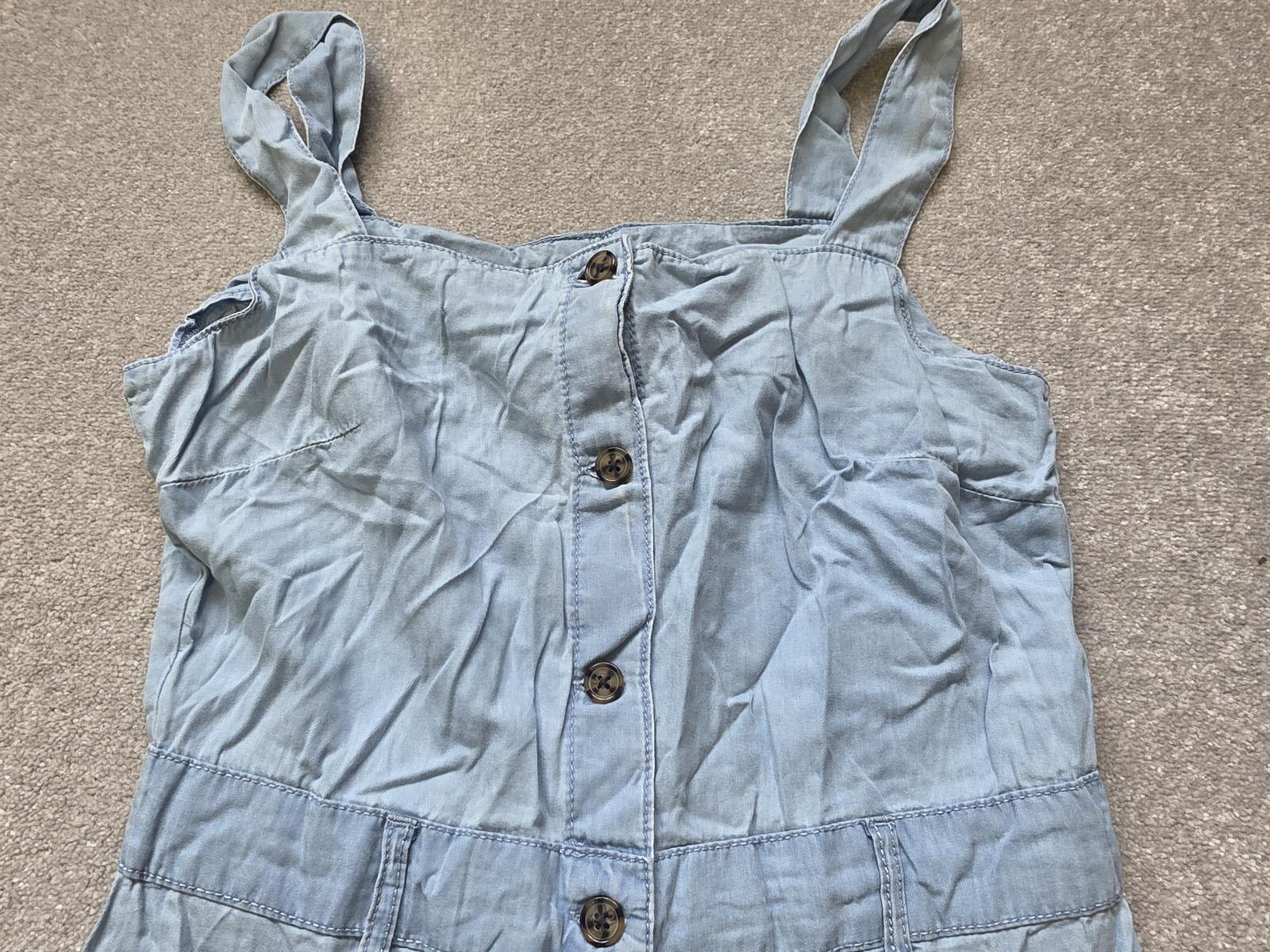 Light Blue Denim Button-Front Playsuit with Pockets