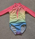Girls' Rainbow Gradient Long Sleeve Swimsuit with Front Zip